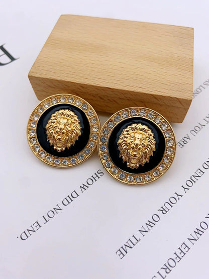 ALDO Jewelry Stylish Lion Head Round Stud Earrings with Rhinestones