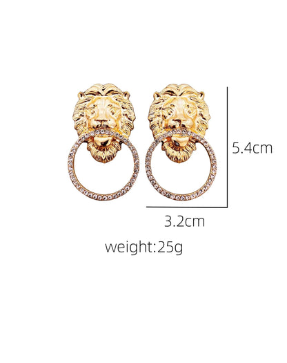 ALDO Jewelry Unique  Stylish Lion Head Round Hoop Stud Earrings with Rhinestones