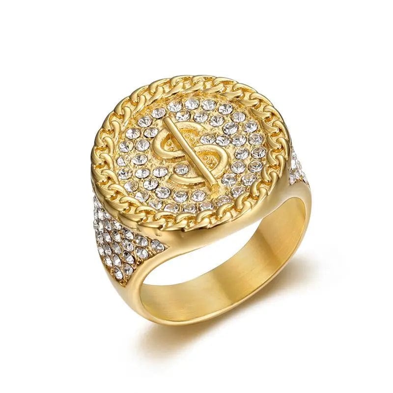 ALDO Jewelry US Dollar Sign Ring and Rhinestones Gold Color Amulet For Fortune and Finacial Protection and Prosperity for Men