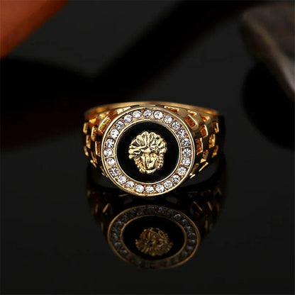 ALDO Jewelry Versace Style Ring Gold Color with Cubic  Zirconia Amulet For Fortune Finacial Protection and Prosperity for Men and Woman