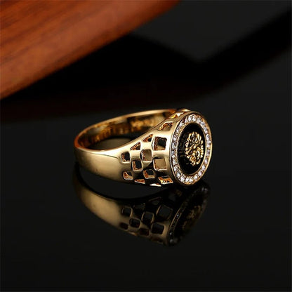 ALDO Jewelry Versace Style Ring Gold Color with Cubic  Zirconia Amulet For Fortune Finacial Protection and Prosperity for Men and Woman