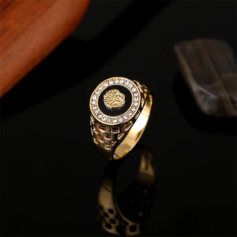 ALDO Jewelry Versace Style Ring Gold Color with Cubic  Zirconia Amulet For Fortune Finacial Protection and Prosperity for Men and Woman