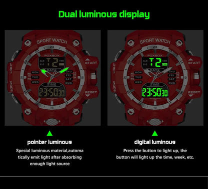 ALDO Jewelry > Watches FOXBOX Red Sports Military Quartz Watch Waterproof Digital Dual Display For Man