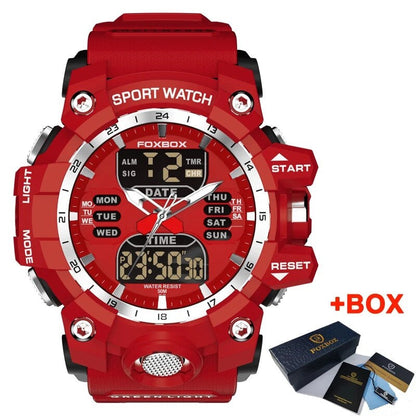 ALDO Jewelry > Watches Red FOXBOX Red Sports Military Quartz Watch Waterproof Digital Dual Display For Man