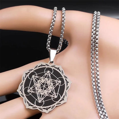 ALDO Jewelry Yoga Sacred Geometry Metatron Cube Angel Seal Necklace Pendant Good Health Protection and Great Fortune for Woman