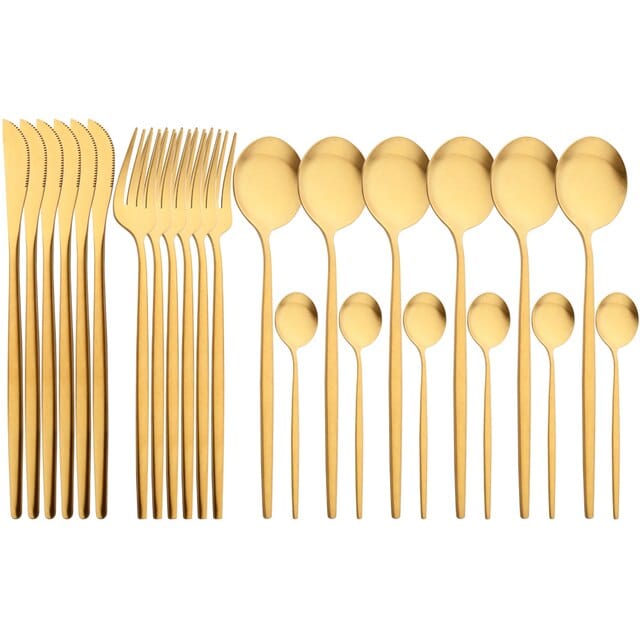 ALDO Kitchen & Dining / Tableware / 24pcs Black Gold Silver Upscale Tableware Dinnerware Stainless Steel Cutlery Sets In Gift Box