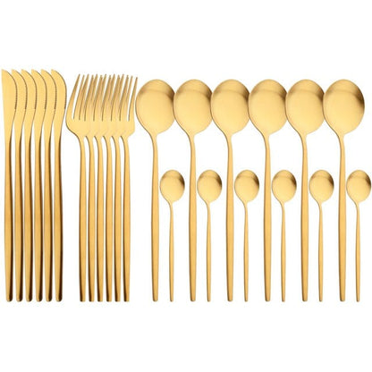 ALDO Kitchen & Dining / Tableware / 24pcs Black Gold Silver Upscale Tableware Dinnerware Stainless Steel Cutlery Sets In Gift Box