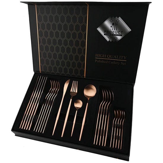 ALDO Kitchen & Dining / Tableware / 24pcs Black Gold Silver Upscale Tableware Dinnerware Stainless Steel Cutlery Sets In Gift Box