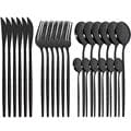 ALDO Kitchen & Dining / Tableware / 24pcs Black Gold Silver Upscale Tableware Dinnerware Stainless Steel Cutlery Sets In Gift Box
