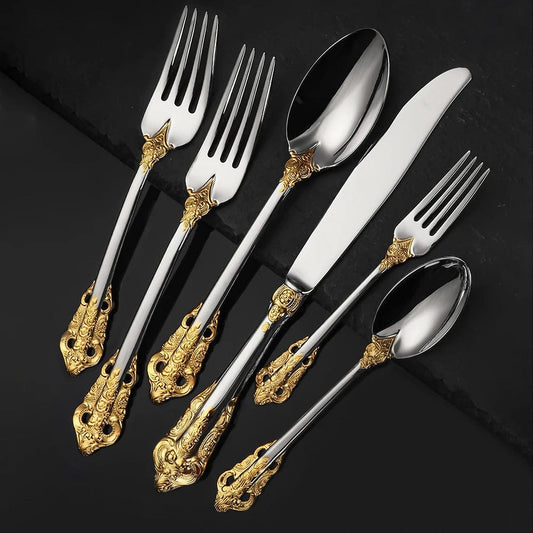 ALDO Kitchen & Dining / Tableware / 30-Pieces Royal Vintage 24 karat Gold Plated Stainless Steel Cutlery Sets