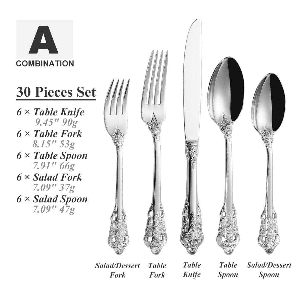 ALDO Kitchen & Dining / Tableware / 30-Pieces Royal Vintage Silver Plated Plated Stainless Steel Cutlery Sets