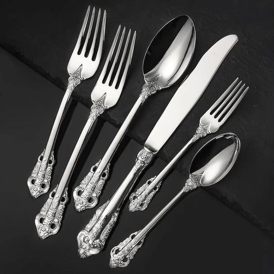 30-Pieces Royal Style Vintage Silver Plated Stainless Steel Cutlery Sets