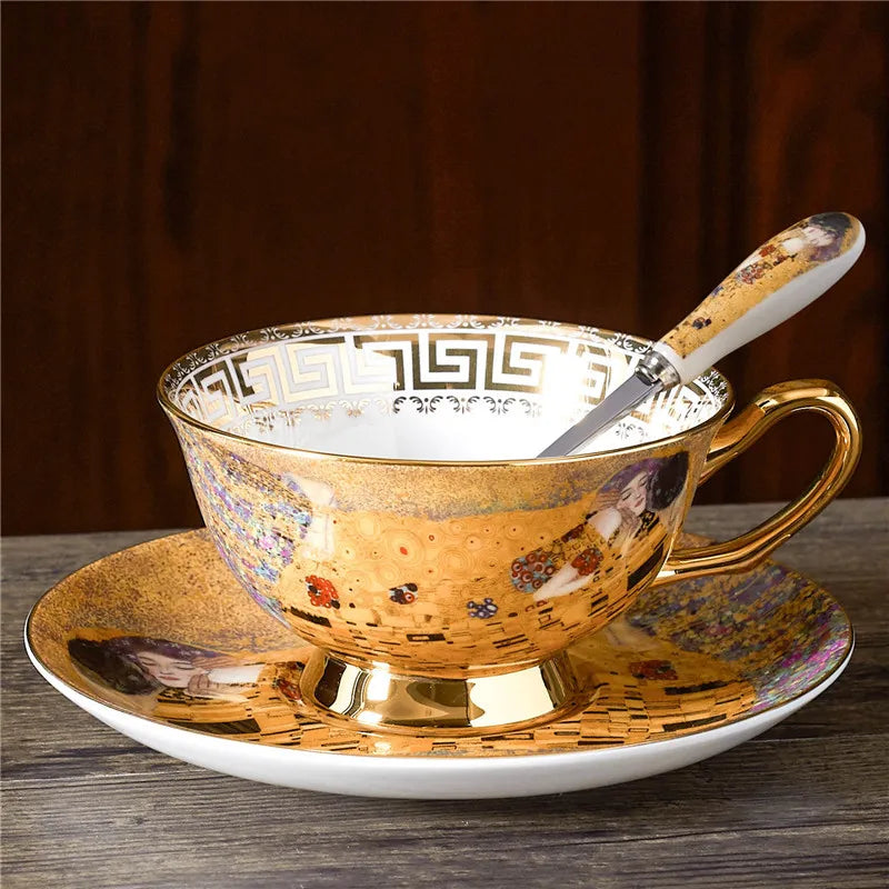 ALDO ‎> Kitchen & Dining > Tableware > Dinnerware 1 cup 1 saucer Gustav Klimt The Kiss Elegant Bone China Pocelain 24 carat Plated Coffee Tea Set