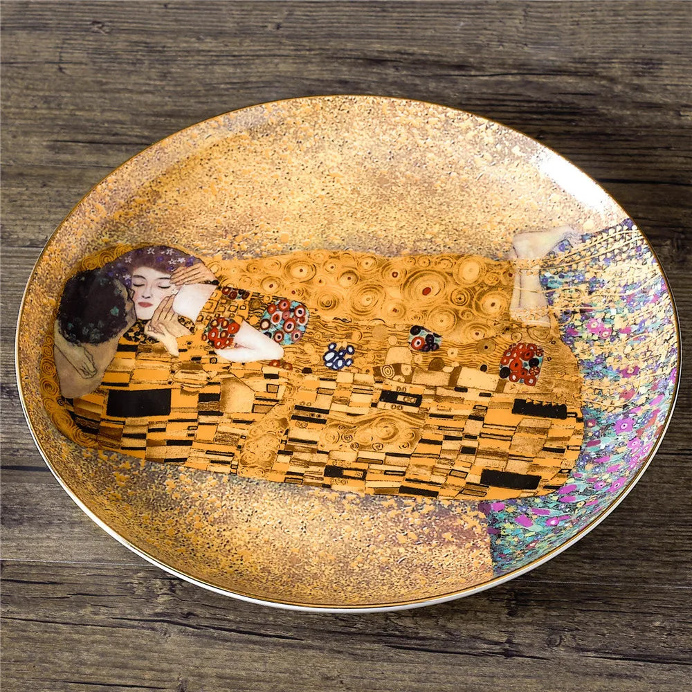 ALDO ‎> Kitchen & Dining > Tableware > Dinnerware 10 inch dinner plate Gustav Klimt The Kiss Elegant Bone China Pocelain 24 carat Plated Coffee Tea Set