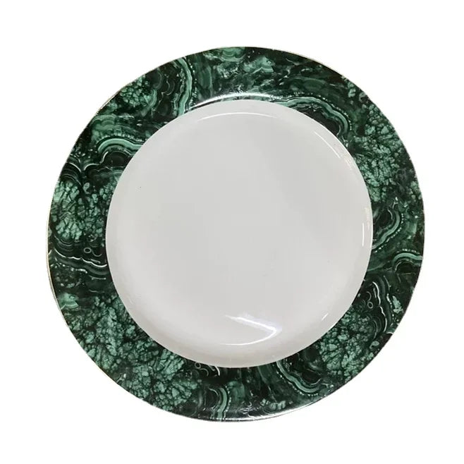 ALDO ‎> Kitchen & Dining > Tableware > Dinnerware 10 inch dinner plate Luxury Green Bone China Pocelain 24 carat Gold  Plated Coffee Tea Set