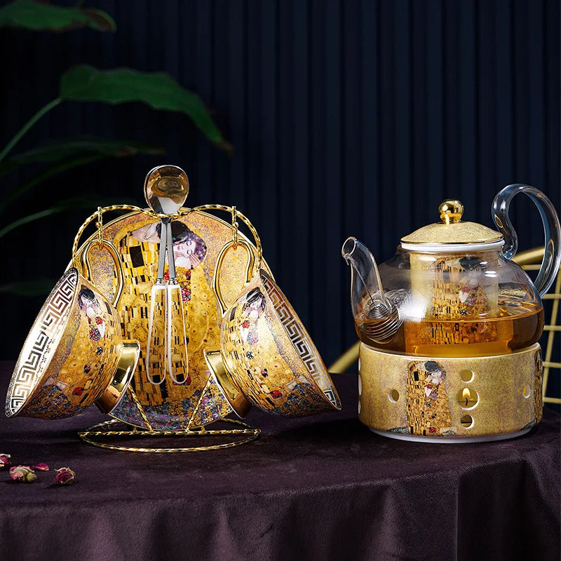 ALDO ‎> Kitchen & Dining > Tableware > Dinnerware 2 cup 2 saucer Gustav Klimt The Kiss Elegant Bone China Pocelain 24 carat Plated Coffee Tea Set