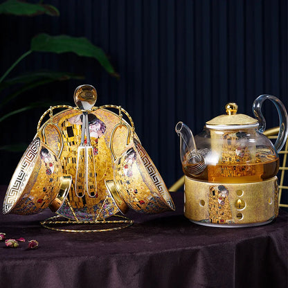 ALDO ‎> Kitchen & Dining > Tableware > Dinnerware 2 cup 2 saucer Gustav Klimt The Kiss Elegant Bone China Pocelain 24 carat Plated Coffee Tea Set