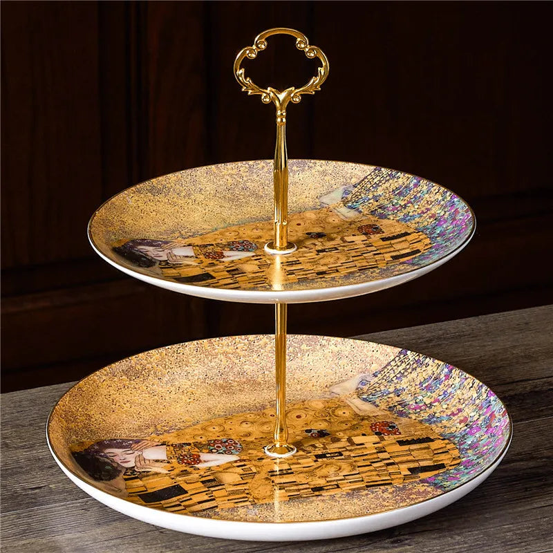 ALDO ‎> Kitchen & Dining > Tableware > Dinnerware 2 layer serving  plate Gustav Klimt The Kiss Elegant Bone China Pocelain 24 carat Plated Coffee Tea Set