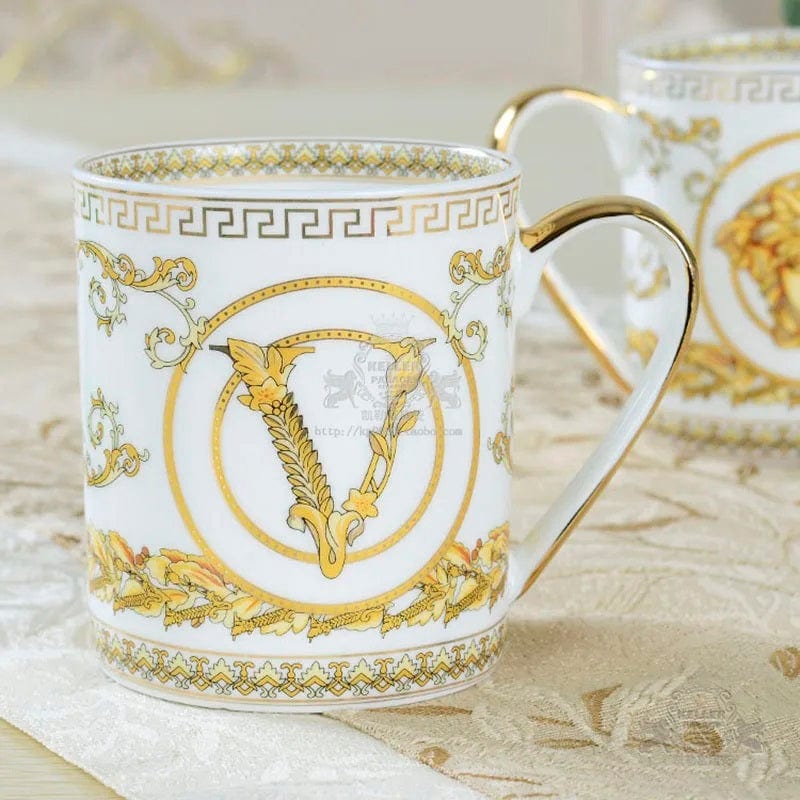 ALDO ‎> Kitchen & Dining > Tableware > Dinnerware 9 / porcelain / new Versace Style Luxury  Classic  Coffee and Tea Ceramic 24 karat Gold Plated Mugs