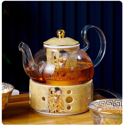 ALDO ‎> Kitchen & Dining > Tableware > Dinnerware : Flower tea pot Gustav Klimt The Kiss Elegant Bone China Pocelain 24 carat Plated Coffee Tea Set