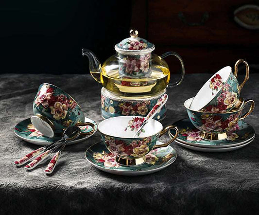 ALDO ‎> Kitchen & Dining > Tableware > Dinnerware Four / porcelain / New British Style Coffee and Tea Luxury Porcelain 24 karat Gold Plated Set