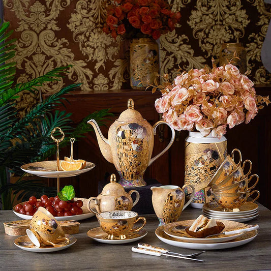 ALDO ‎> Kitchen & Dining > Tableware > Dinnerware Gustav Klimt The Kiss Elegant Bone China Pocelain 24 carat Plated Coffee Tea Set