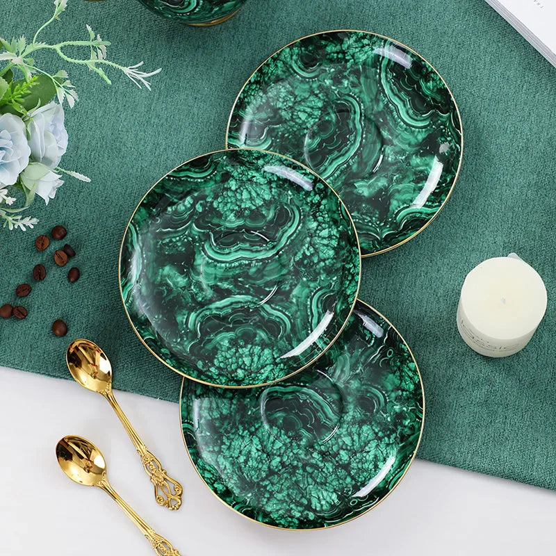 ALDO ‎> Kitchen & Dining > Tableware > Dinnerware Luxury Green Bone China Pocelain 24 carat Gold  Plated Coffee Tea Set
