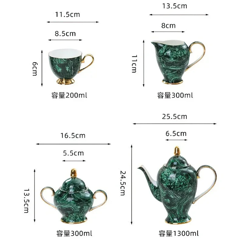 ALDO ‎> Kitchen & Dining > Tableware > Dinnerware Luxury Green Bone China Pocelain 24 carat Gold  Plated Coffee Tea Set