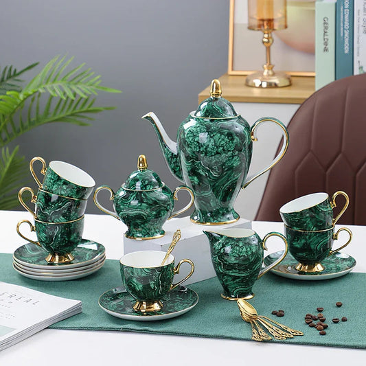 ALDO ‎> Kitchen & Dining > Tableware > Dinnerware Luxury Green Bone China Pocelain 24 carat Gold  Plated Coffee Tea Set