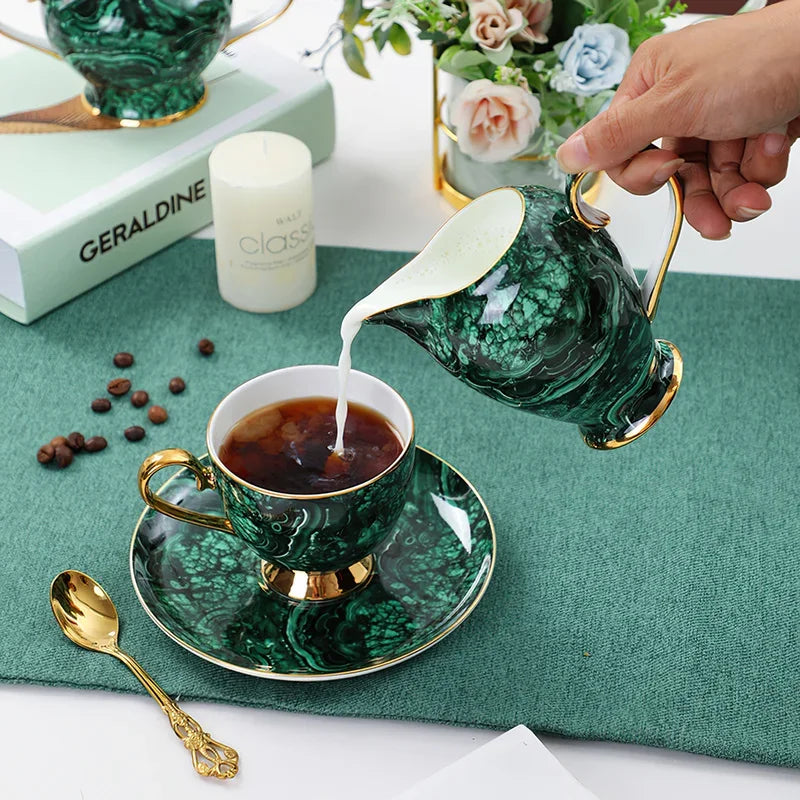 ALDO ‎> Kitchen & Dining > Tableware > Dinnerware Luxury Green Bone China Pocelain 24 carat Gold  Plated Coffee Tea Set