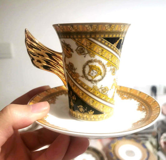 ALDO ‎> Kitchen & Dining > Tableware > Dinnerware One Cup and Saucer / porcelain / new Versace Style Golden Luxury Coffee and Tea Porcelain Gold Plated Sets