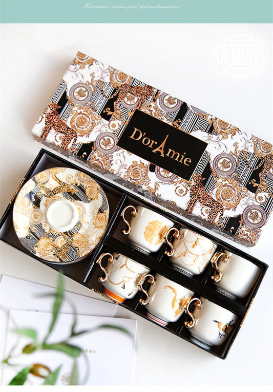 ALDO ‎> Kitchen & Dining > Tableware > Dinnerware Set for Six Brown / porcelain / new French Style Dior"Amie Cofee and Tea Luxury Porcelain 24 arat Gold Plated Set