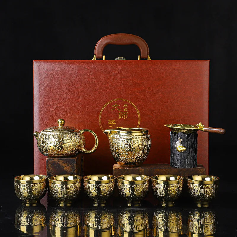 ALDO ‎> Kitchen & Dining > Tableware > Dinnerware Set for Six Style 1 24k Gold-plated Kung Fu Teaset Set Luxury Bone China Tea Pot Teacup Tea Accessories and Travel Gift Box