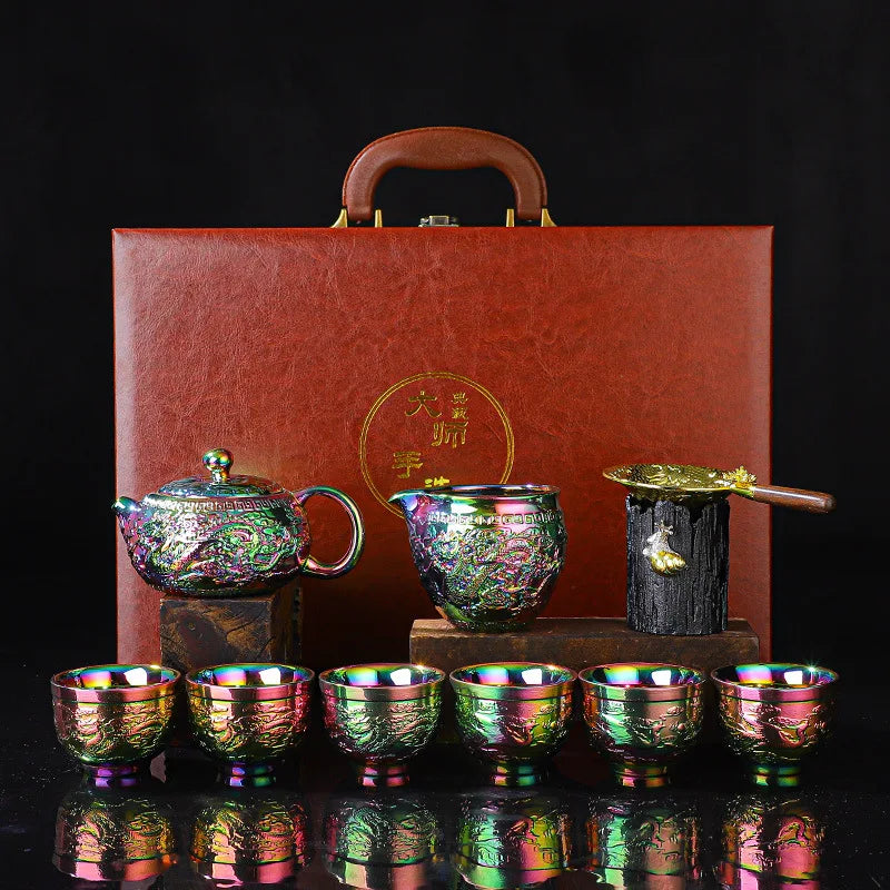 ALDO ‎> Kitchen & Dining > Tableware > Dinnerware Set for Six Style 2 24k Gold-plated Kung Fu Teaset Set Luxury Bone China Tea Pot Teacup Tea Accessories and Travel Gift Box