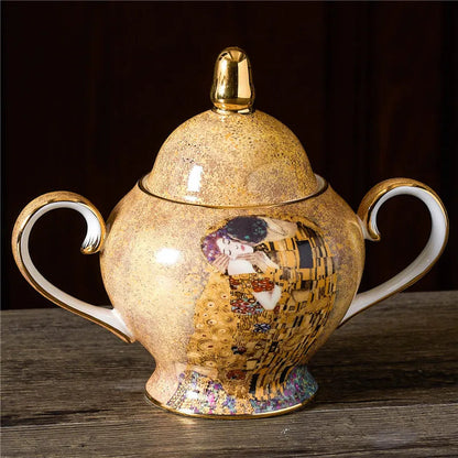ALDO ‎> Kitchen & Dining > Tableware > Dinnerware sugar bowl Gustav Klimt The Kiss Elegant Bone China Pocelain 24 carat Plated Coffee Tea Set