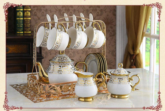 ALDO ‎> Kitchen & Dining > Tableware > Dinnerware Versiche Style Royal Court Cofee and Tea Luxury Porcelain Set With 24K Gold Plated For Six with Spoons