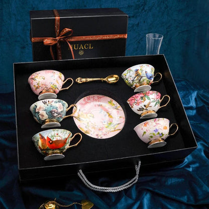 ALDO Kitchen & Dining > Tableware > Drinkware 6 piece set Royal Classic Luxury Premium English Afternoon Style Tea Cofee Sets For Two 24 K Gold Plated Bone China Porcelain