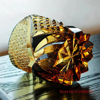 ALDO Kitchen & Dining > Tableware > Drinkware Amber Gem Royal Court Whiskey Glass Japanese Edo Kiriko Crystal  Whiskey Glass Diamond Cut