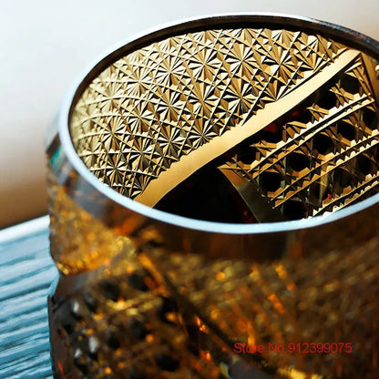 ALDO Kitchen & Dining > Tableware > Drinkware Amber Gem Royal Court Whiskey Glass Japanese Edo Kiriko Crystal  Whiskey Glass Diamond Cut