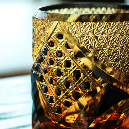 ALDO Kitchen & Dining > Tableware > Drinkware Amber Gem Royal Court Whiskey Glass Japanese Edo Kiriko Crystal  Whiskey Glass Diamond Cut