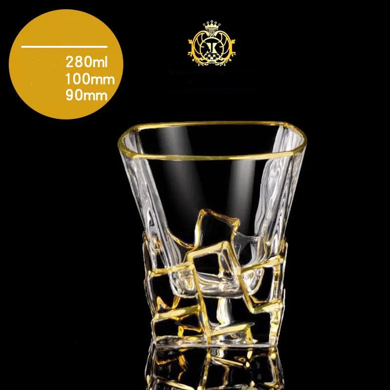 ALDO Kitchen & Dining > Tableware > Drinkware B 280ML Private Collections Gold Seal 24 K Gold Plated Design Whiskey Brandy  Crystal Diamond Cut Glass