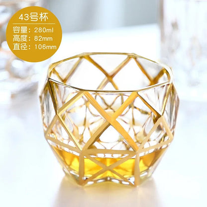 ALDO Kitchen & Dining > Tableware > Drinkware C 280ML Private Collections Gold Seal 24 K Gold Plated Design Whiskey Brandy  Crystal Diamond Cut Glass
