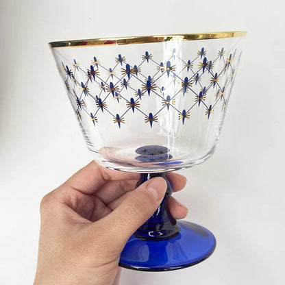 ALDO Kitchen & Dining > Tableware > Drinkware Coctail Cup Imperial Cobalt Blue Net Crystal Glass Manual Carved Lead Free Crystal with Gold leaf Whiskey Coctail Glass