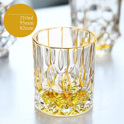 ALDO Kitchen & Dining > Tableware > Drinkware D 200ML Private Collections Gold Seal 24 K Gold Plated Design Whiskey Brandy  Crystal Diamond Cut Glass