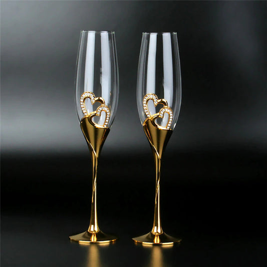 ALDO Kitchen & Dining > Tableware > Drinkware Elegant Unique Custom Made Infinity Double Hearts Wedding Led Free Crystal Champagne Wine Glasses Set of Two
