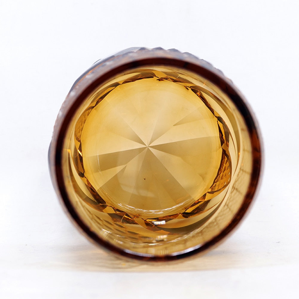 ALDO Kitchen & Dining > Tableware > Drinkware Exquisite Unique Japanese Kiriko Style Crystal Gem Amber Whiskey Glass Manual Diamond Cut Lead Free Crystal Glass