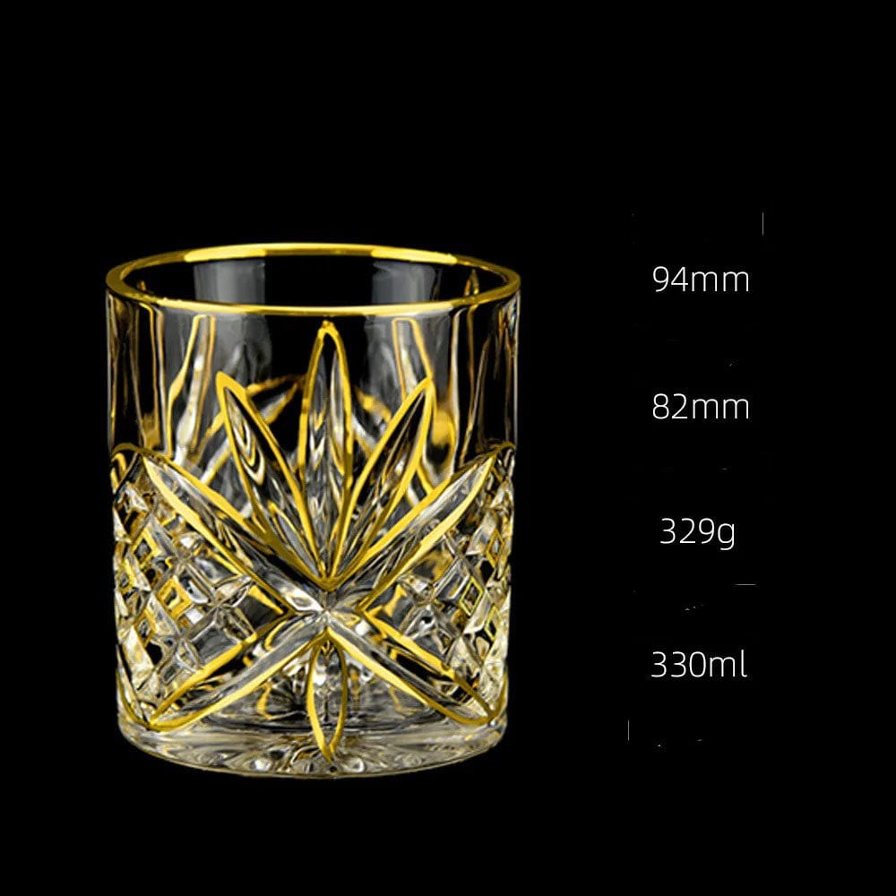 ALDO Kitchen & Dining > Tableware > Drinkware F 320ML Private Collections Gold Seal 24 K Gold Plated Design Whiskey Brandy  Crystal Diamond Cut Glass