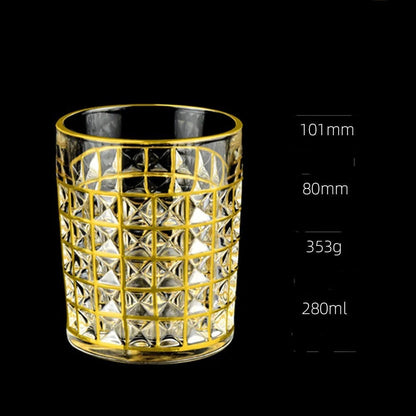 ALDO Kitchen & Dining > Tableware > Drinkware G 280ML Private Collections Gold Seal 24 K Gold Plated Design Whiskey Brandy  Crystal Diamond Cut Glass