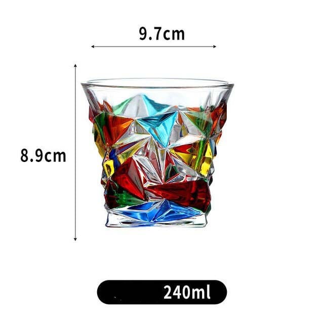 ALDO Kitchen & Dining > Tableware > Drinkware Glass Style 2 / Crystal Lead Free / See Attached Pictures Rainbow Italian Murano Style Luxury Hand Cut and Painted Colorful Stain lead Free Crystal Free Whisky Vodka Cocktail Glasses