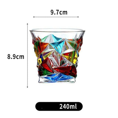 ALDO Kitchen & Dining > Tableware > Drinkware Glass Style 2 / Crystal Lead Free / See Attached Pictures Rainbow Italian Murano Style Luxury Hand Cut and Painted Colorful Stain lead Free Crystal Free Whisky Vodka Cocktail Glasses